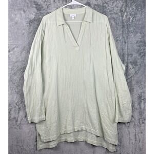 Pure J Jill Tunic Top Womens XL Green Textured Pullover Pockets Organic Cotton